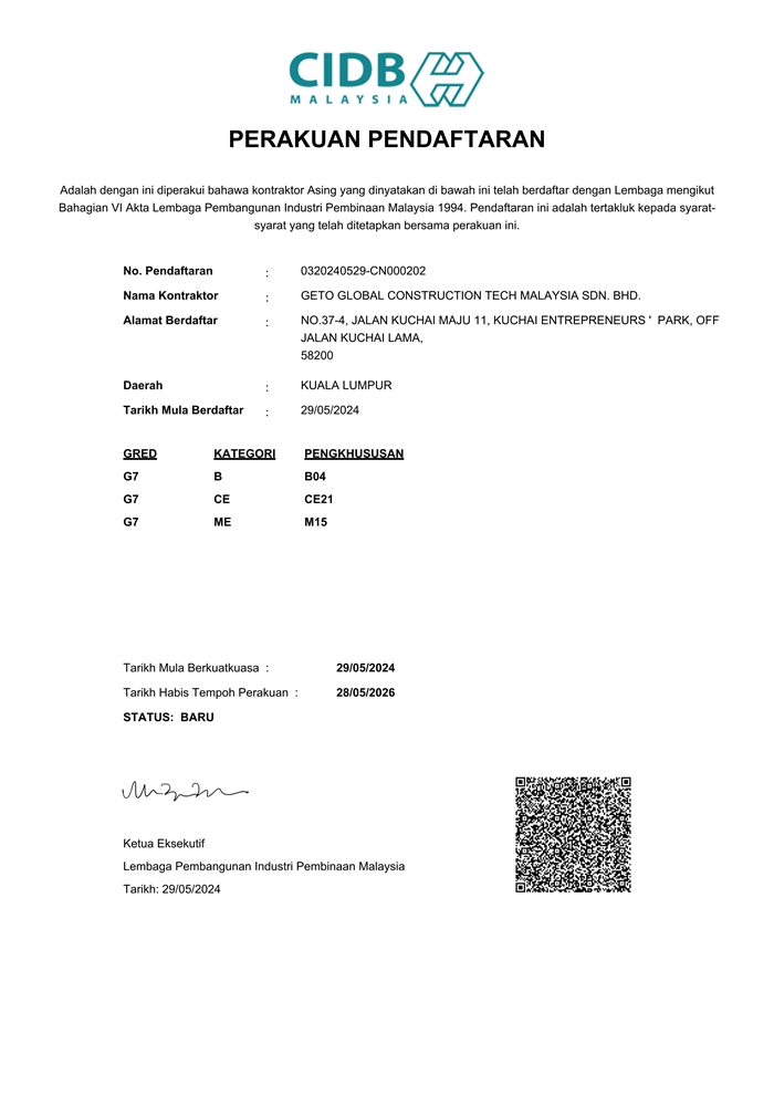 Malaysia CIDB G7 Certification